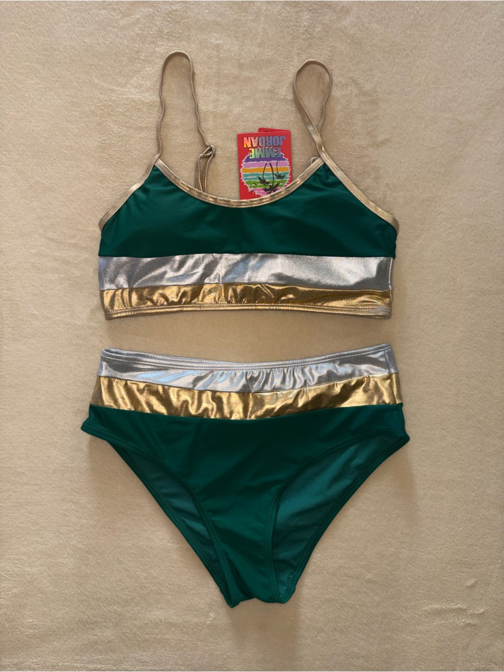 Emme Jordan Emerald Green Bikini with Gold and Silver Bands